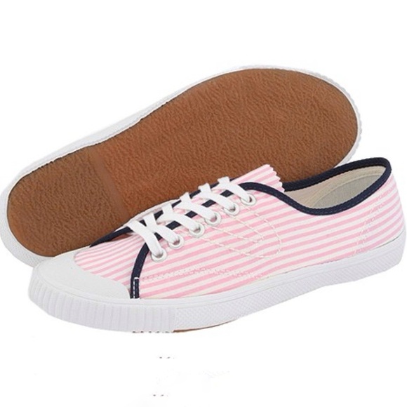 TRETORN Tournament T56 Pink & White Striped Seersucker Sneakers Sz 8 Pre-Owned - Picture 1 of 5